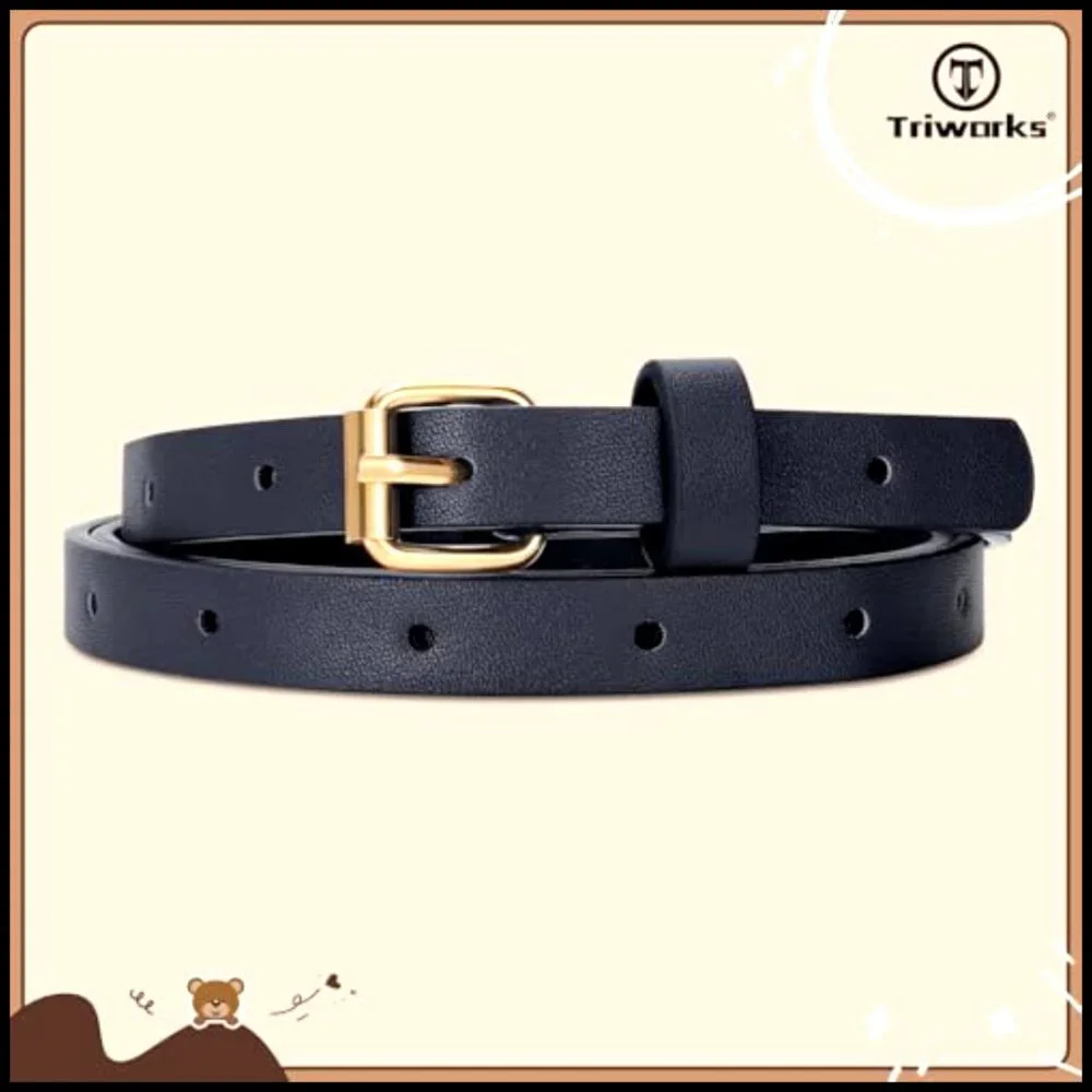 Girls Skinny Leather Belts Set 4 Pack Thin Waist Belts Gold Buckle Classic
